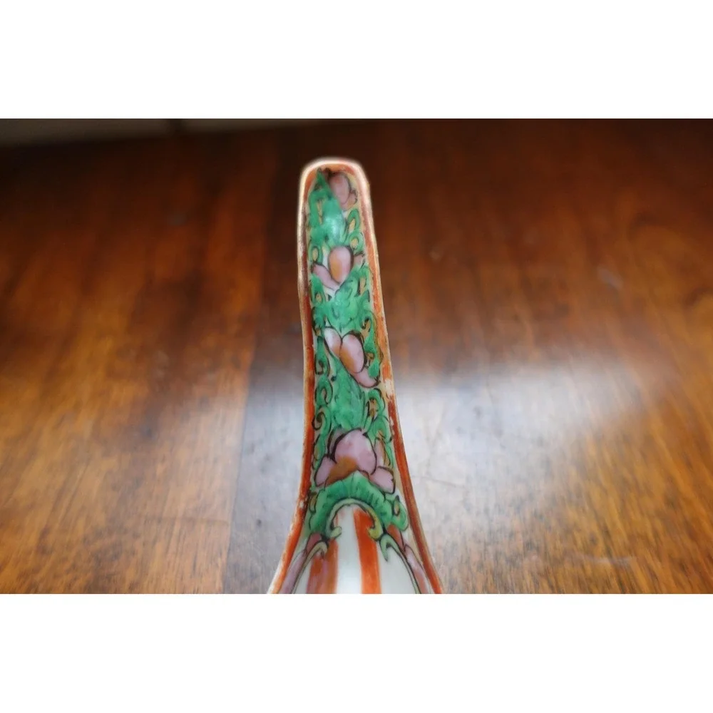 Vintage Chinese Rose Medallion Porcelain Soup Spoon Hand Painted Famille Rose
